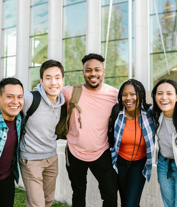 A diverse group of people feeling relaxed and happy.